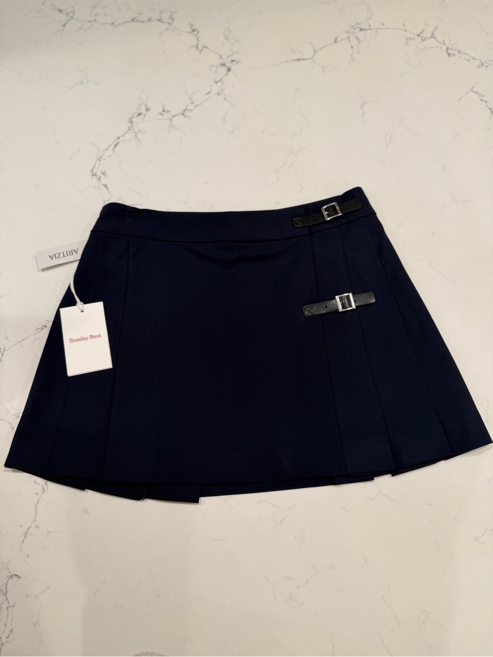 Sunday Best Navy Mini Skirt with Buckle Straps